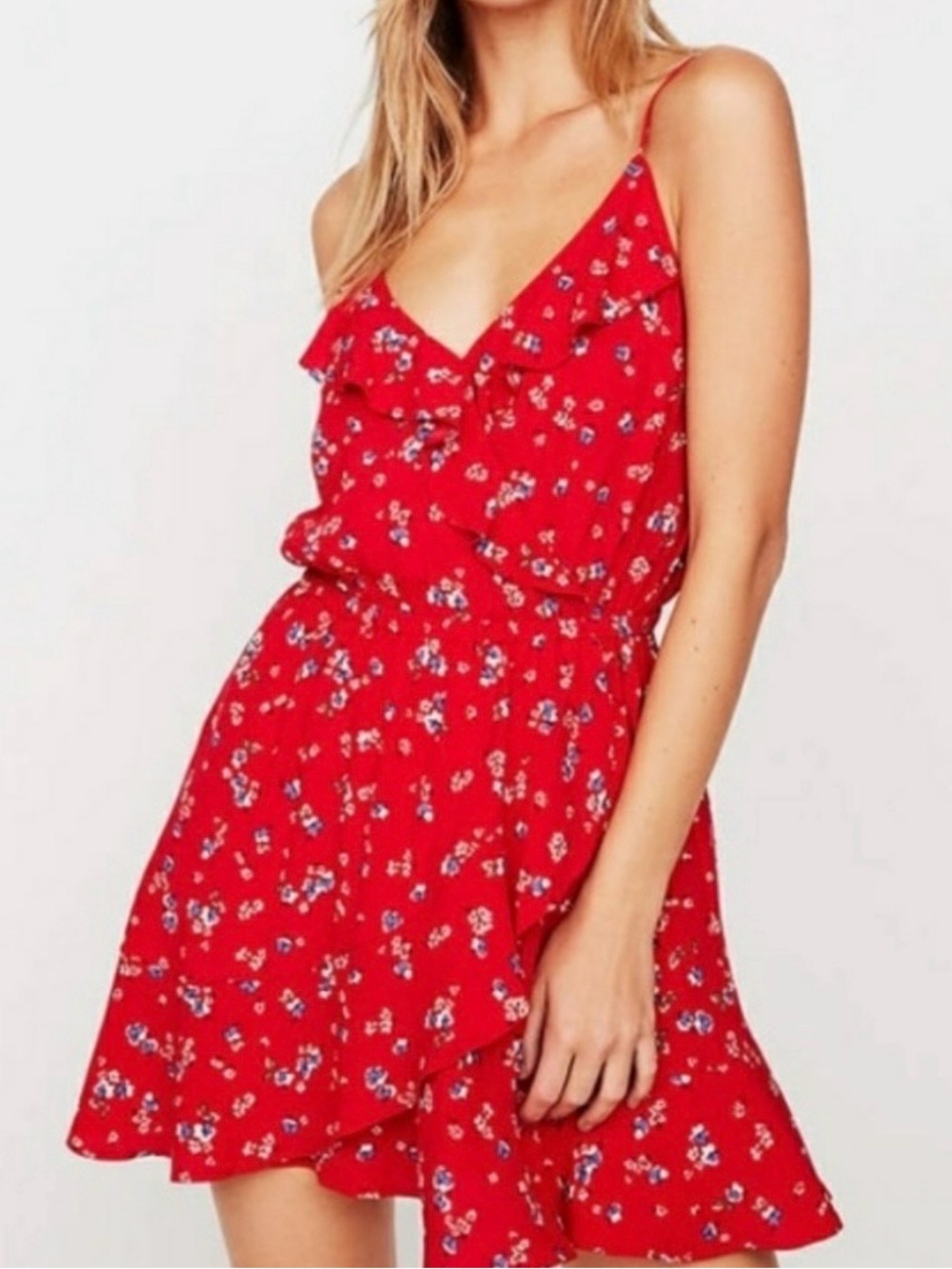 Express Red Floral Ruffle Mini Dress